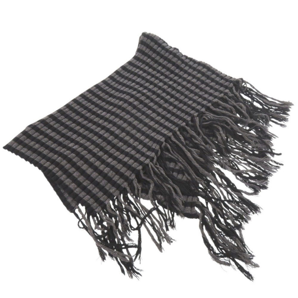 Gucci fringed wool scarf in gray and black, 1694GUCCI